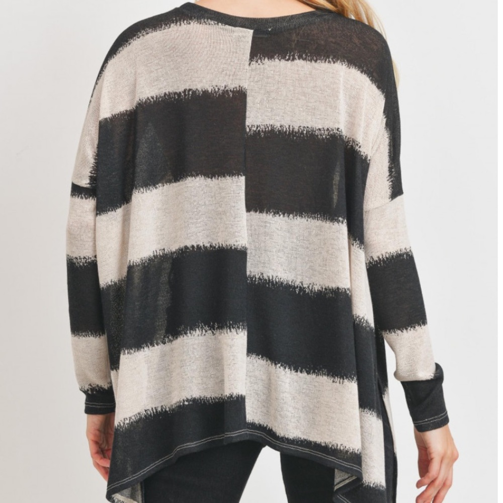 ❌DONATED❌Cherish Black White Stripe Drop Shoulders Boxy Tunic Top - Picture 3 of 12